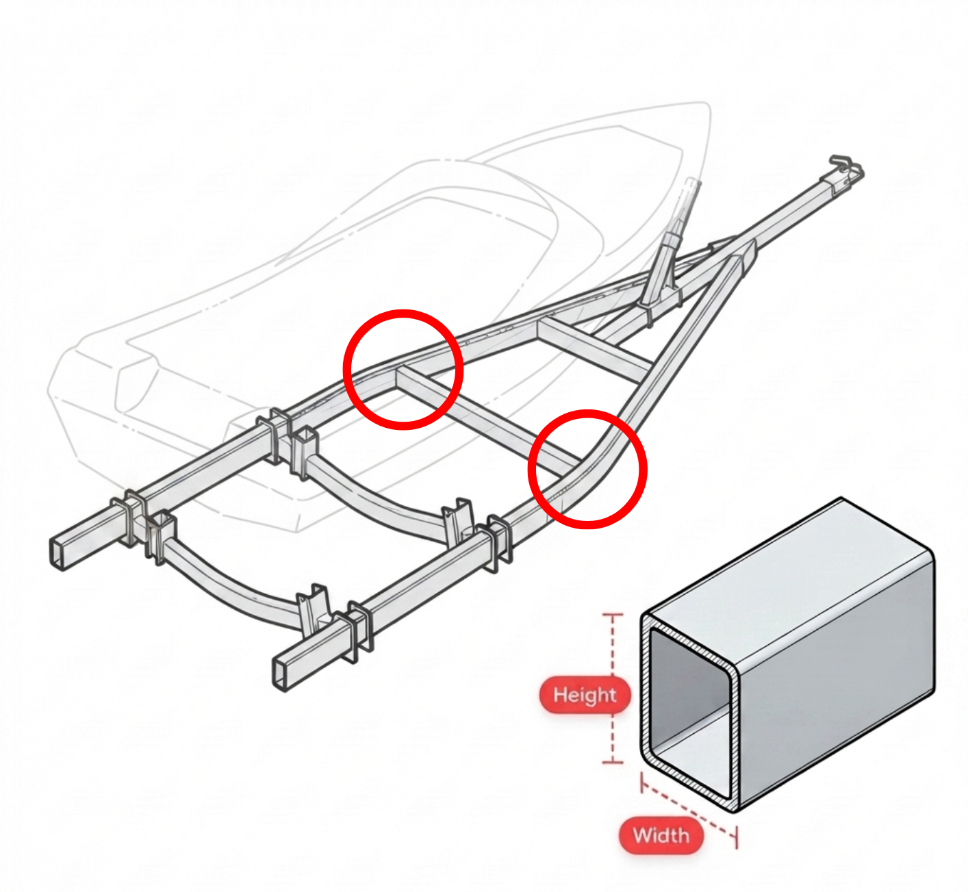 How to measure the two rear trailer rails β tube width and height
